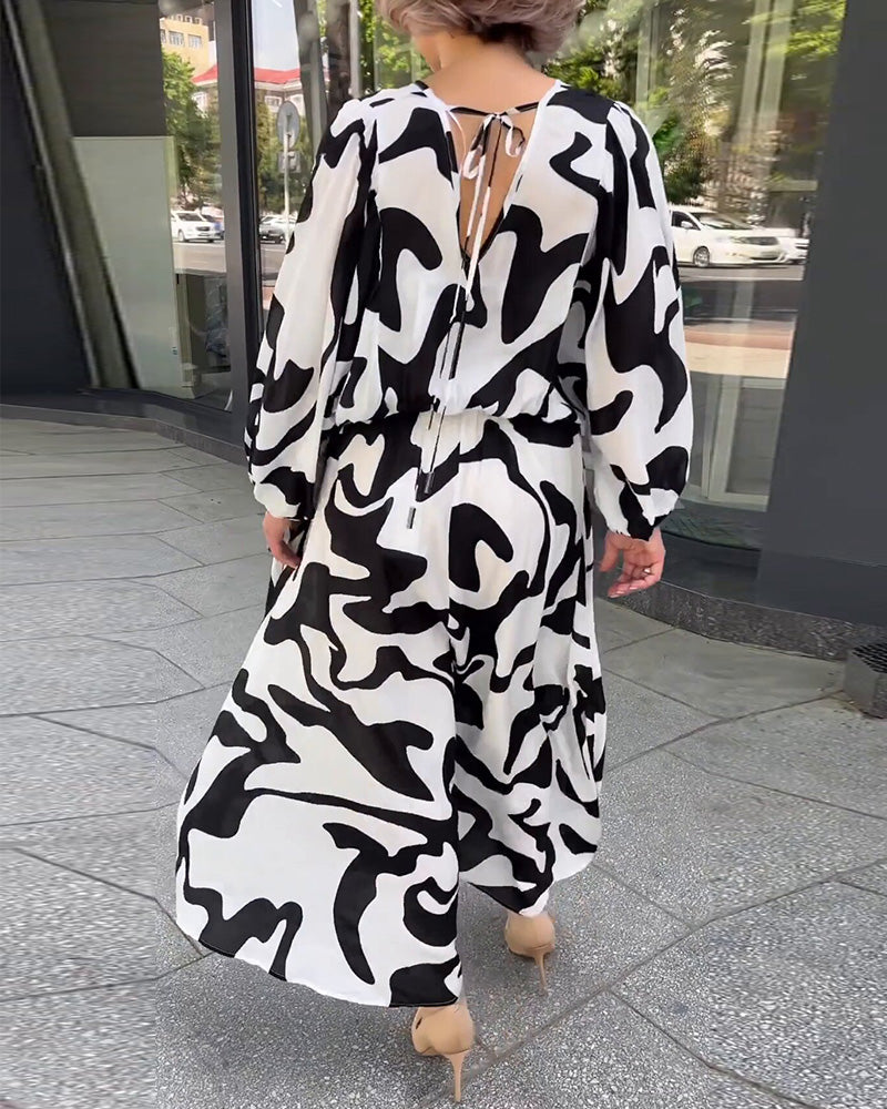 Fashion print elegant long-sleeved dress