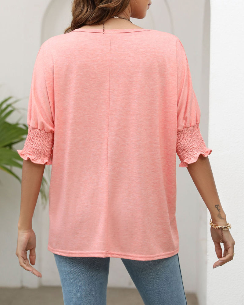 Round neck pleat half-sleeve top