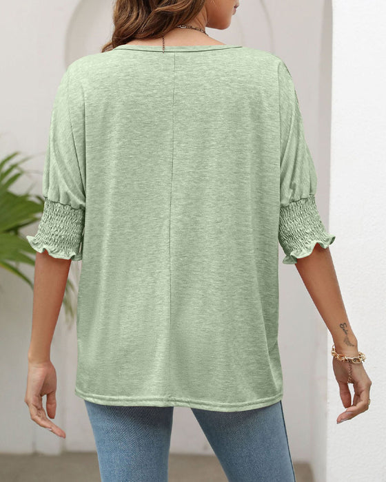 Round neck pleat half-sleeve top