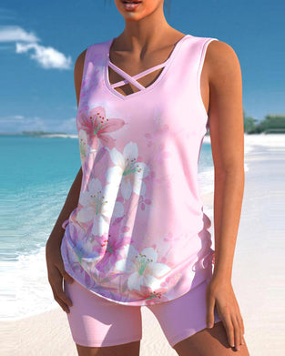 Floral Print V neck Tankinis