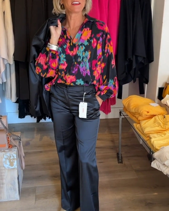 Printed elegant long-sleeved blouse