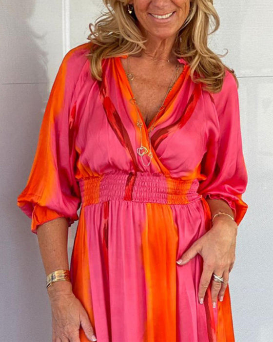 V neck 3/4 sleeve dress