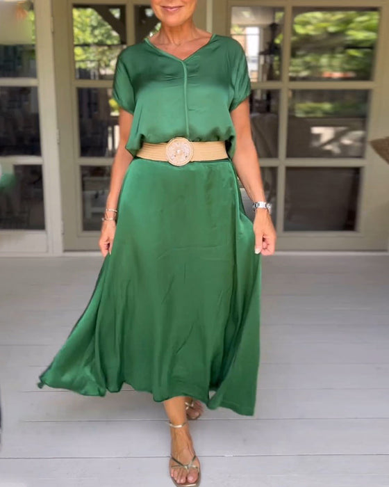 Green Elegant Neck Dress (Belt Not Included)