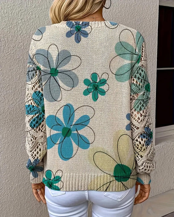 V-Neck Openwork Knit Sweater