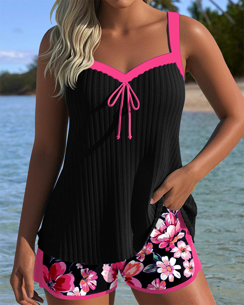 V-Neck Printed Sports Boxer Shorts Tankini