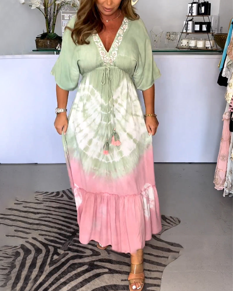 Gradient print v-neck dress