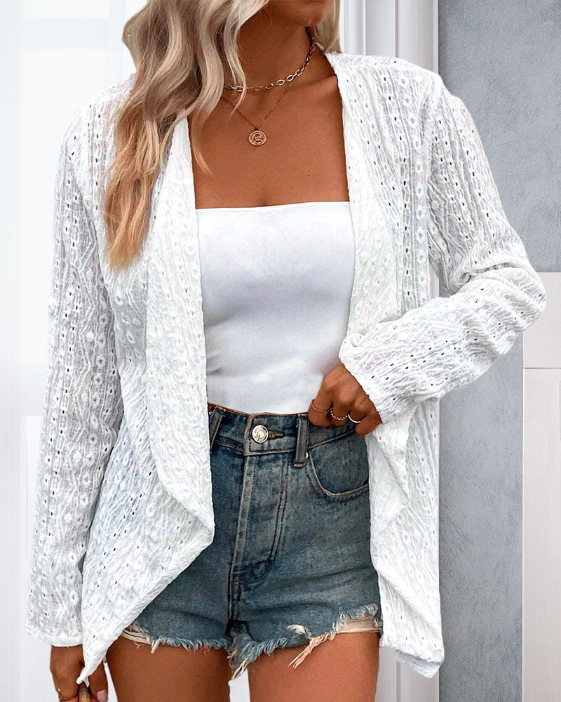Hollow solid color elegant cardigan