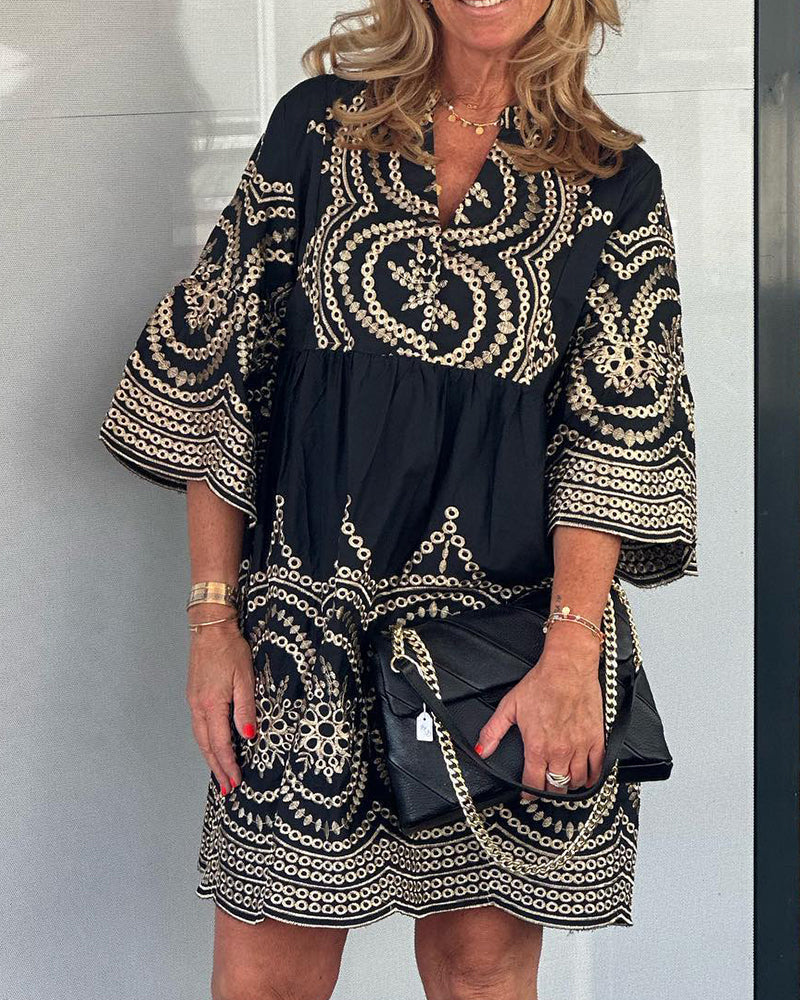 3/4 sleeve v neck dress