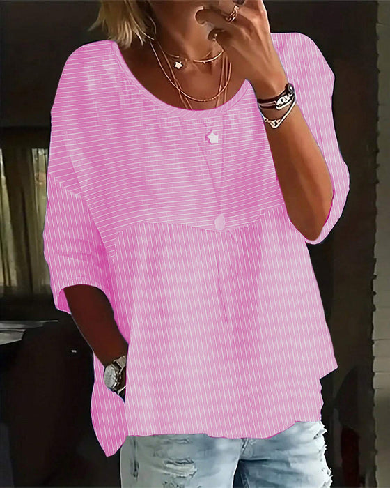 Striped print crew neck casual top