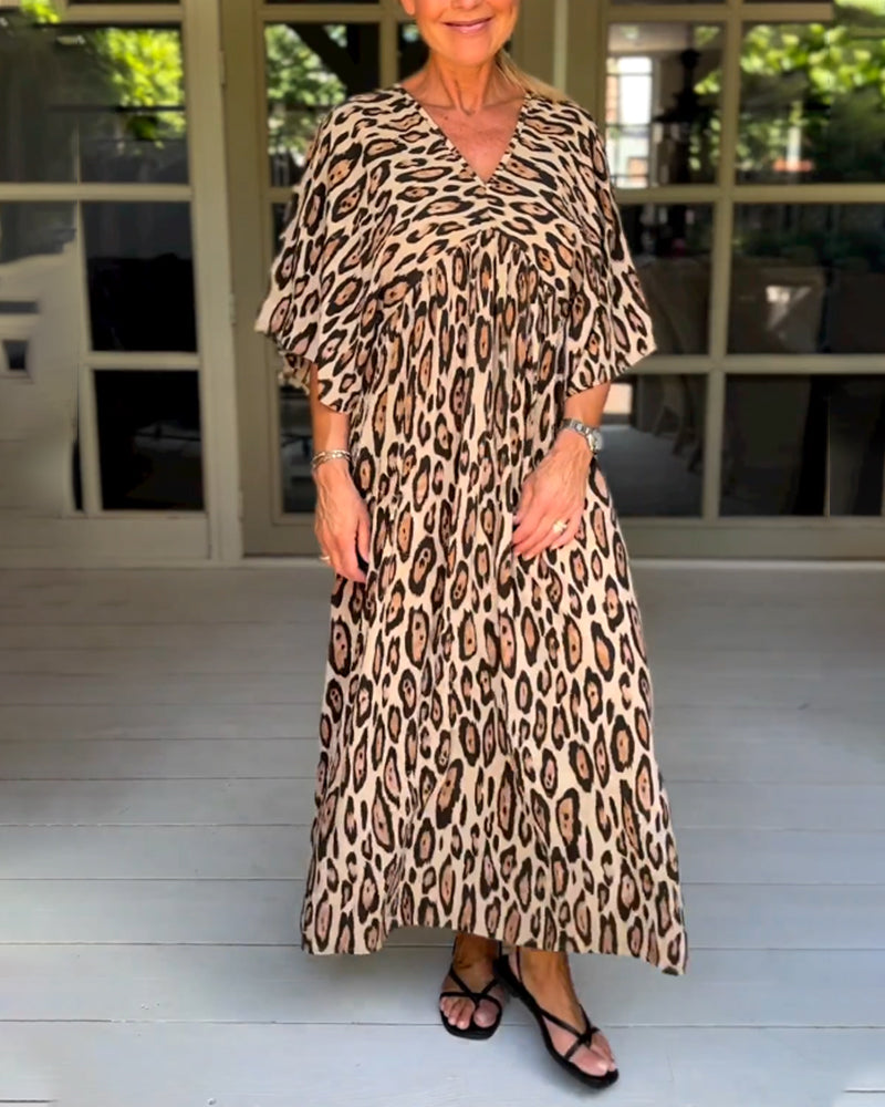 V-neck leopard print dress
