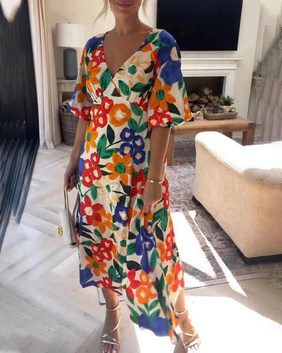 Floral print v-neck dress