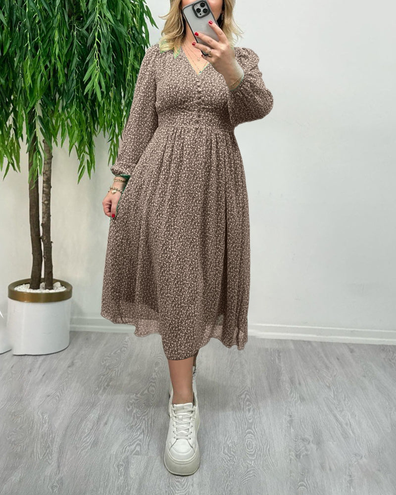 Printed elegant button dress