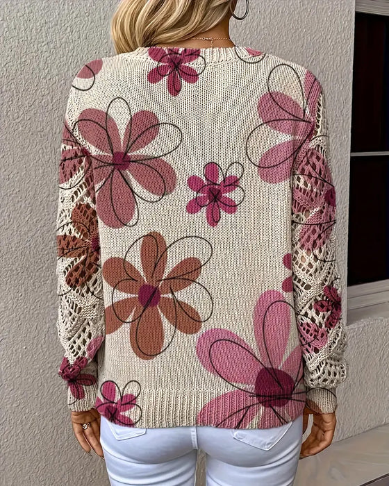 V-Neck Openwork Knit Sweater