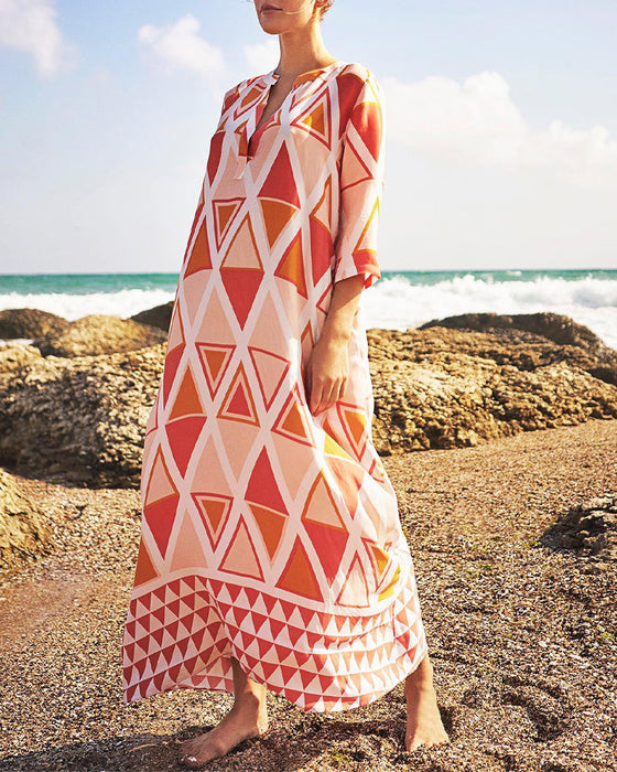 Geometric print v-neck casual dress