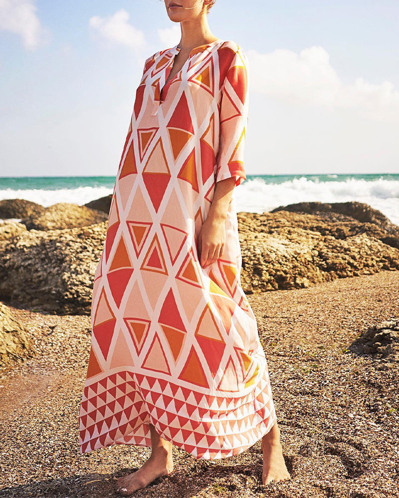 Geometric print v-neck casual dress