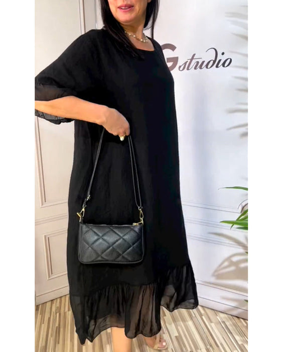 Short-sleeved paneled flowing dress