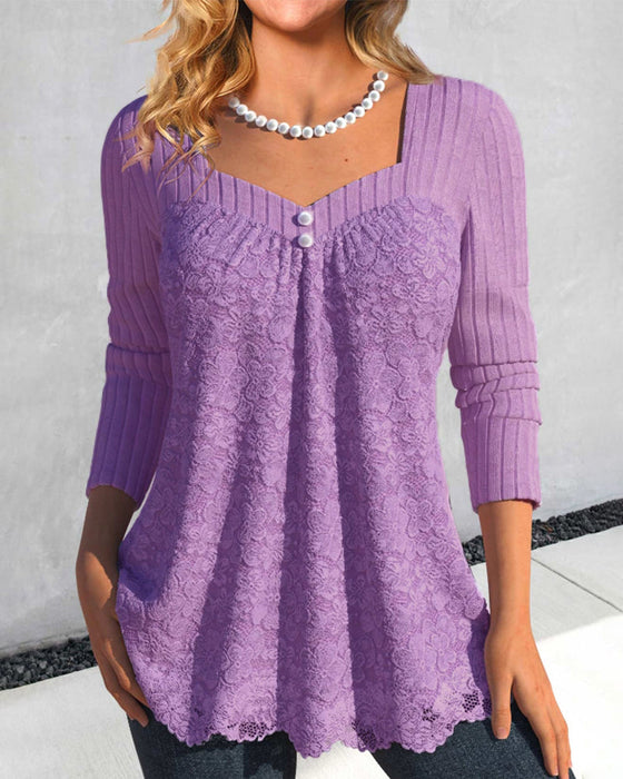 Square neck floral lace tops