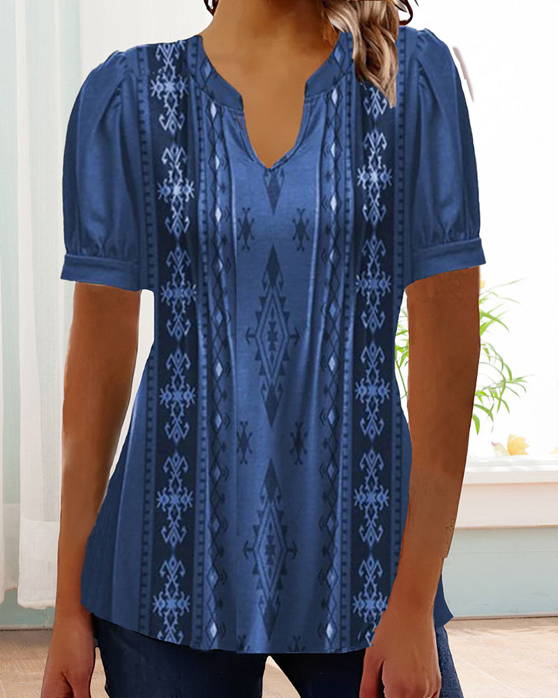 Printed casual short-sleeved blouse