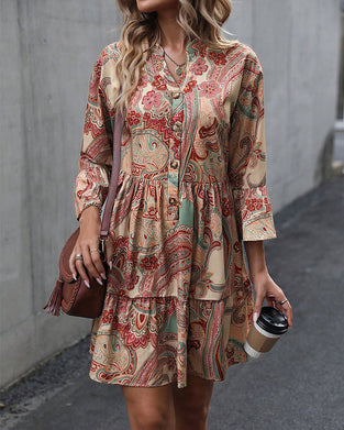 Paisley Print V-neck Dress