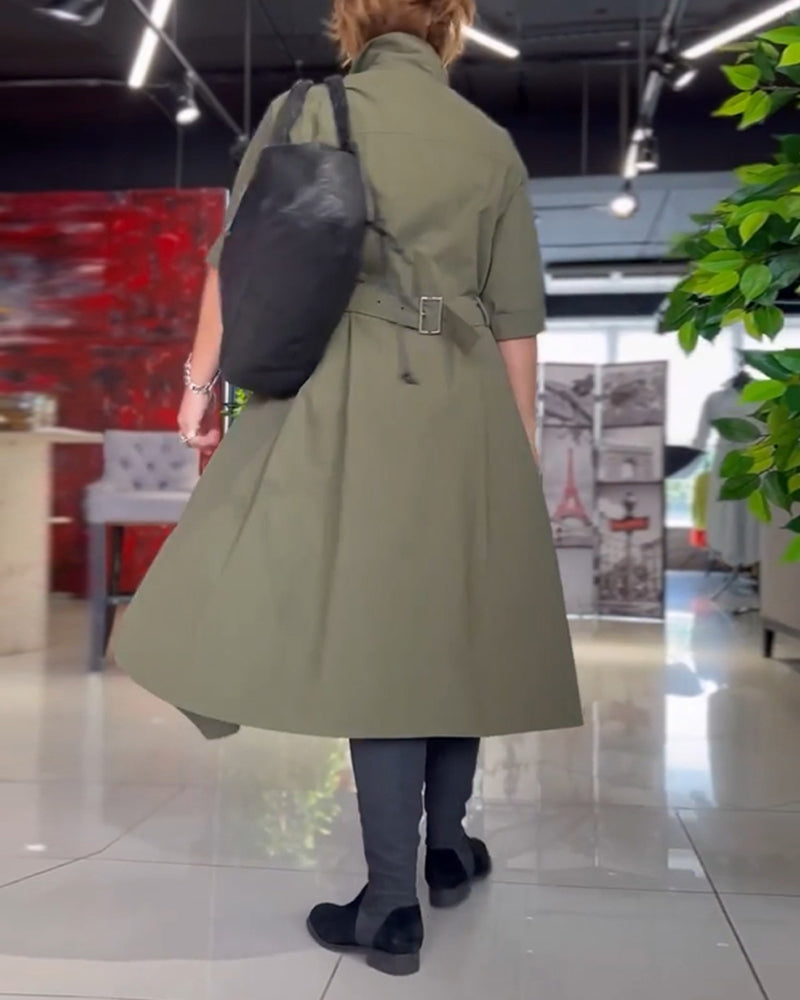 Lapel casual pocket solid color dress