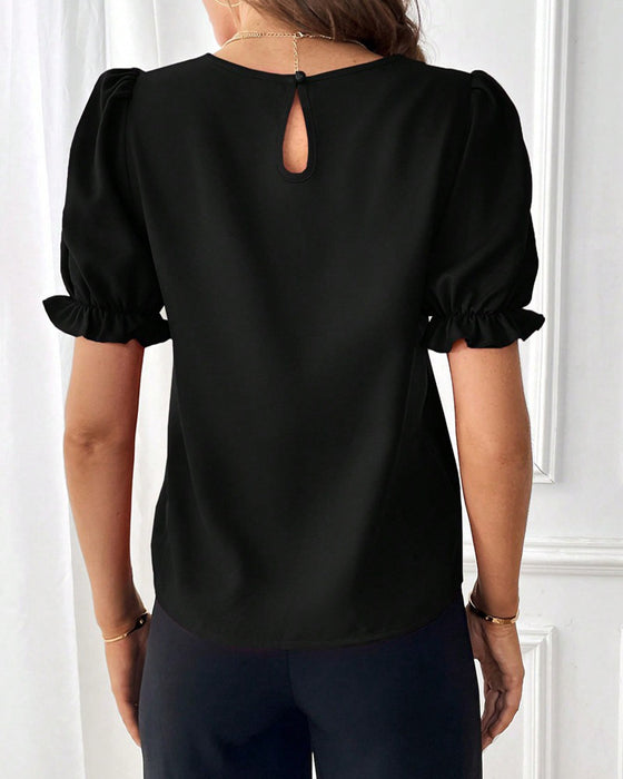 Solid Color Crew Neck Blouse