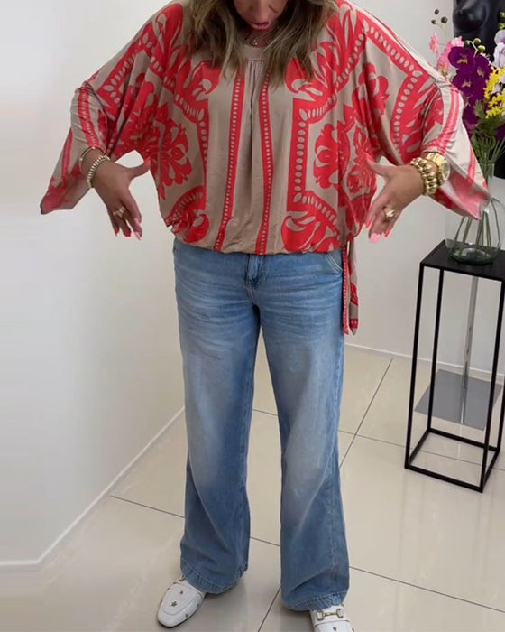 Printed crew neck long sleeve casual top