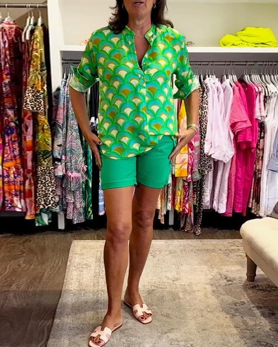 Geometric print long sleeve blouse