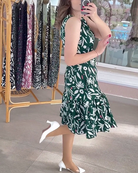 Printed patchwork vest casual dress