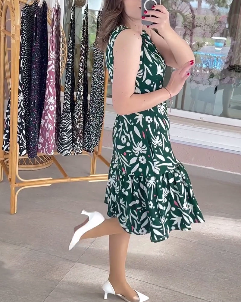 Printed patchwork vest casual dress