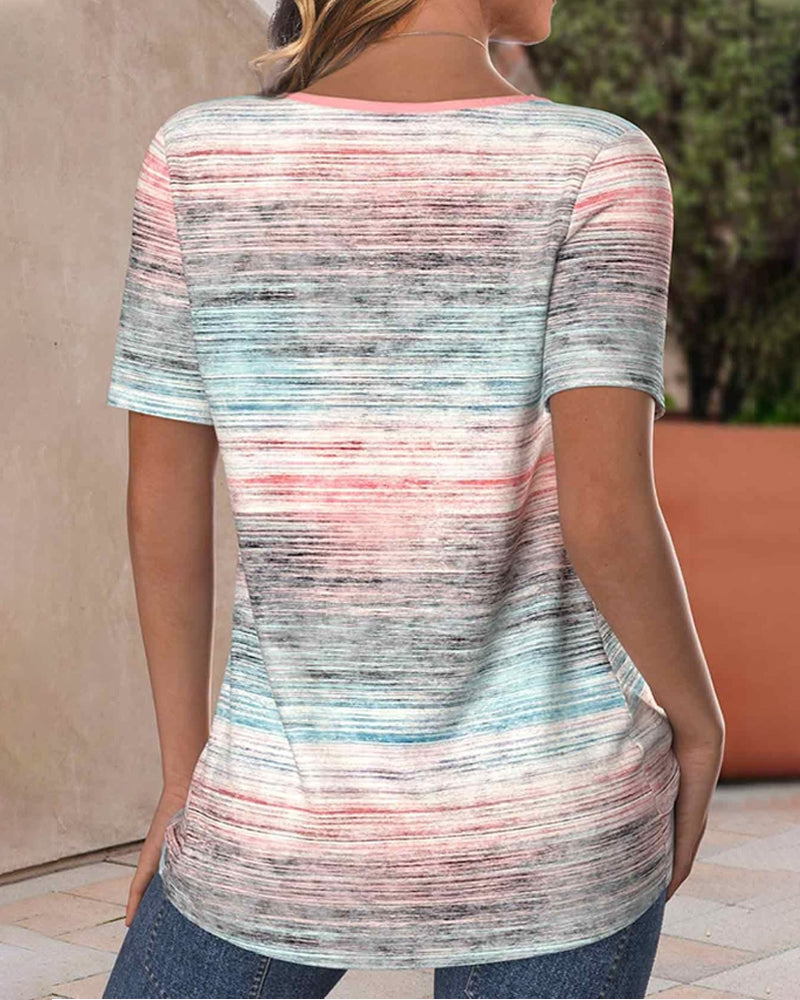 Short-sleeved color-blocked slim-fitting top