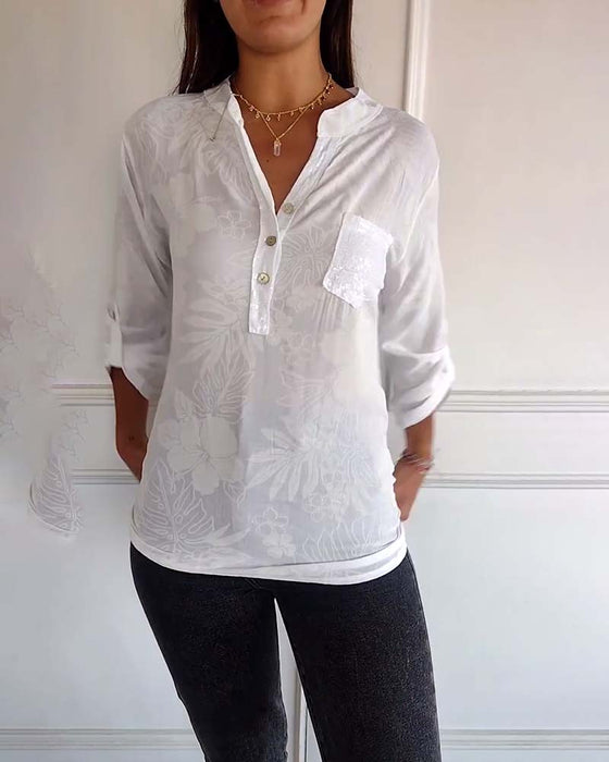 Patchwork sequined leaf print top