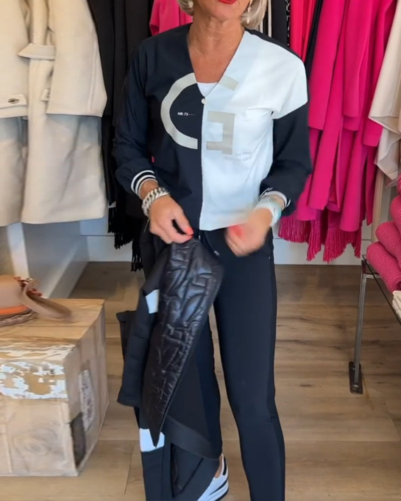 V-neck color block top