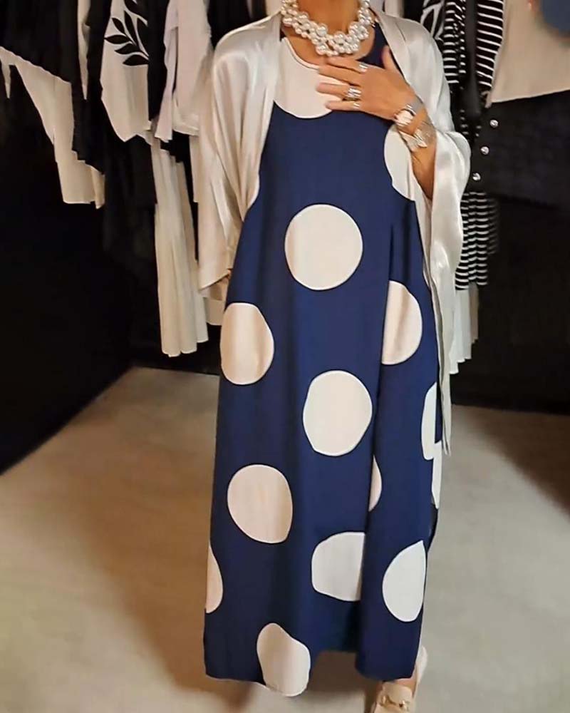 Large polka dot print casual sleeveless dress