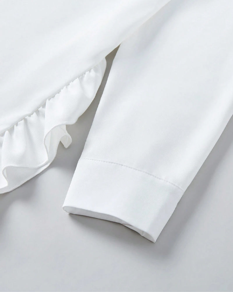 Lapel ruffled solid color shirt