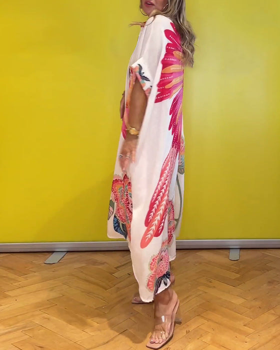 Women's lapel long printed dress