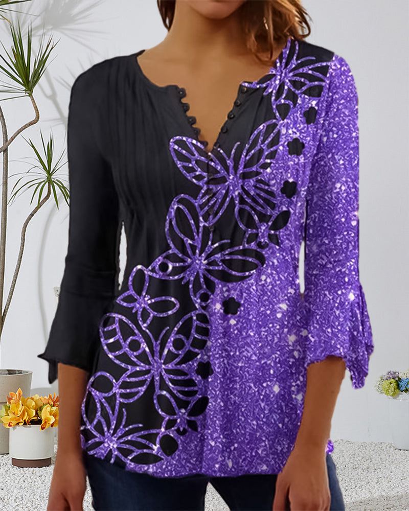 Printed V Neck Top