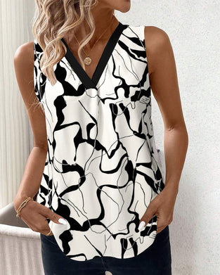 V-Neck Sleeveless Printed Tank Top