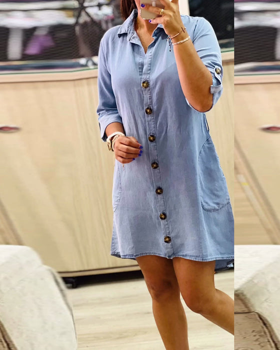 Casual solid color lapel button dress