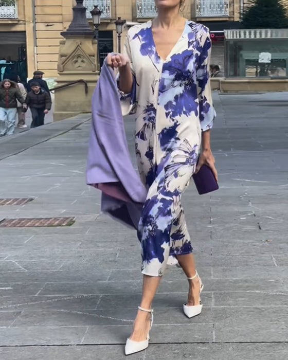Elegant printed V-neck dress