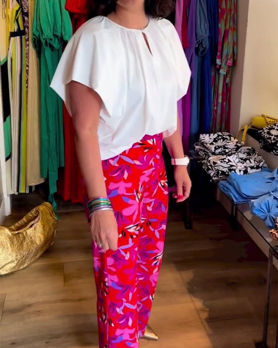 Casual solid color pleated top