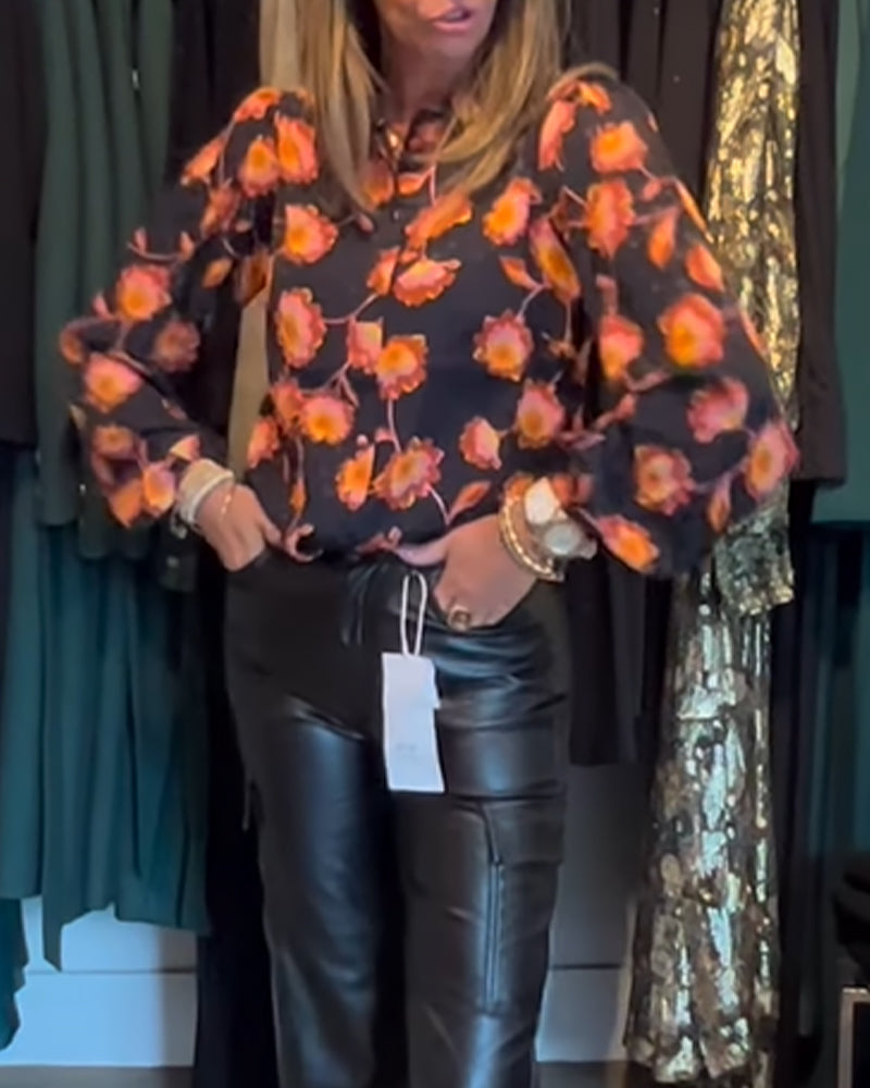 Floral print long sleeve top