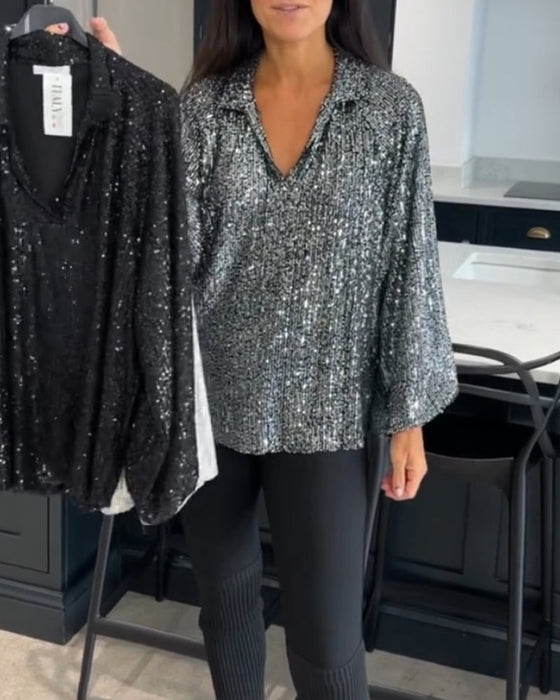 Sequined solid color blouse