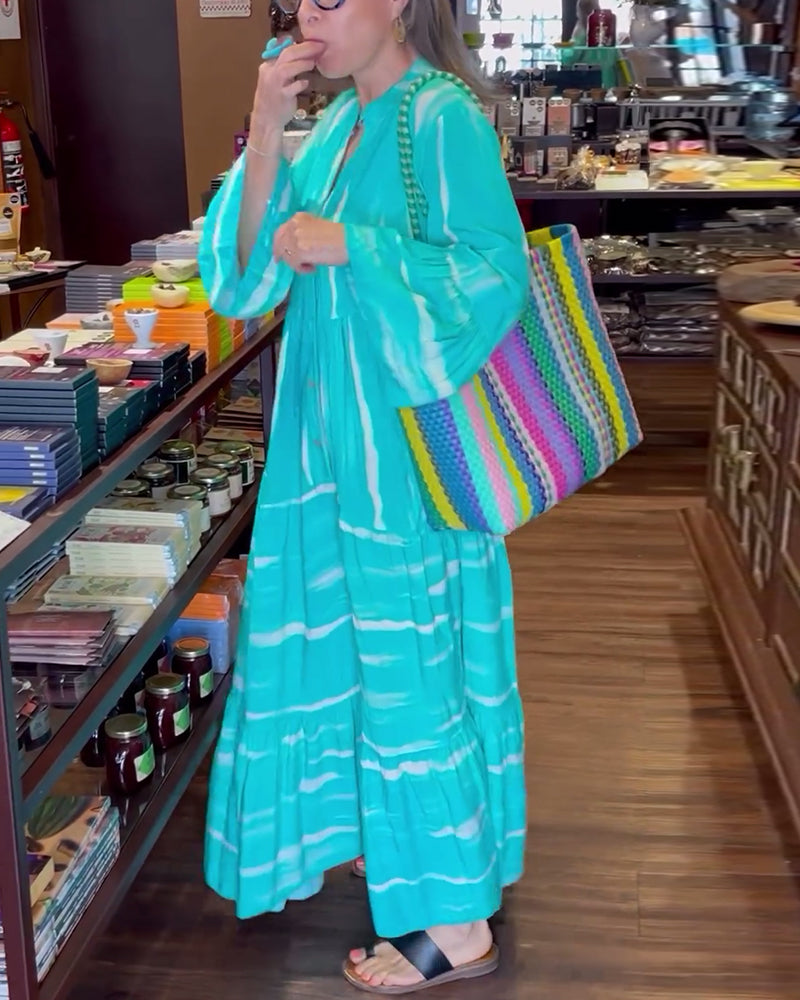 Casual V-neck flare sleeve loose long dress