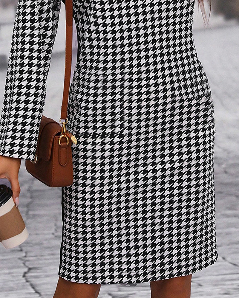 Elegant patchwork houndstooth dress