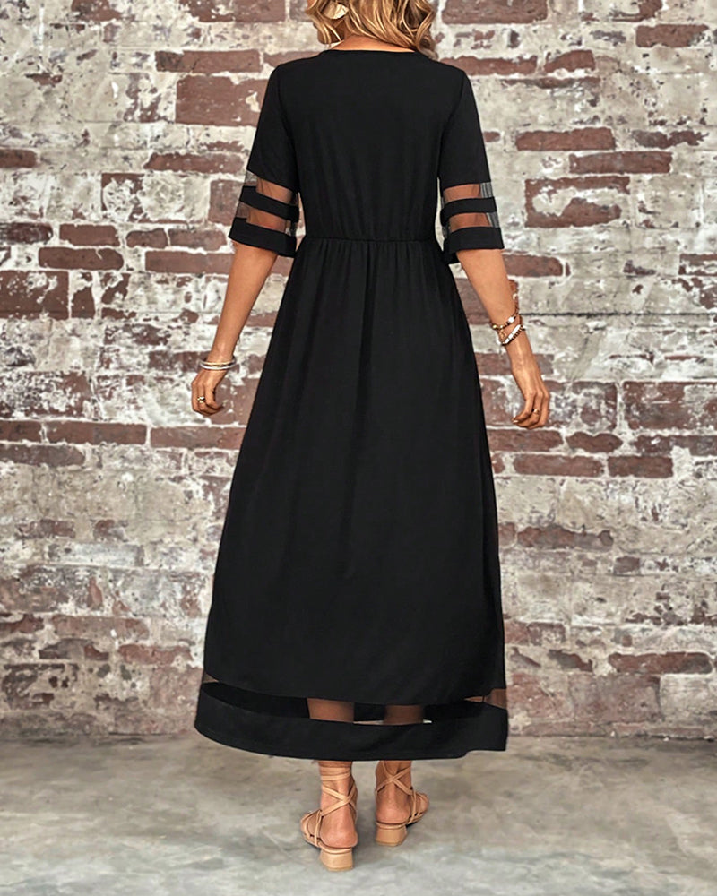 Elegant Mid-Sleeve Casual Crew Neck Dress