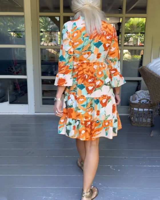 Elegant V-neck floral print dress