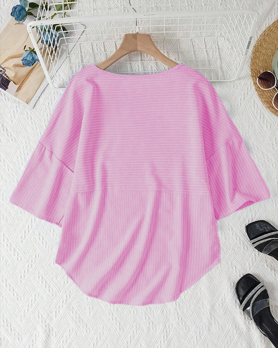 Striped print crew neck casual top