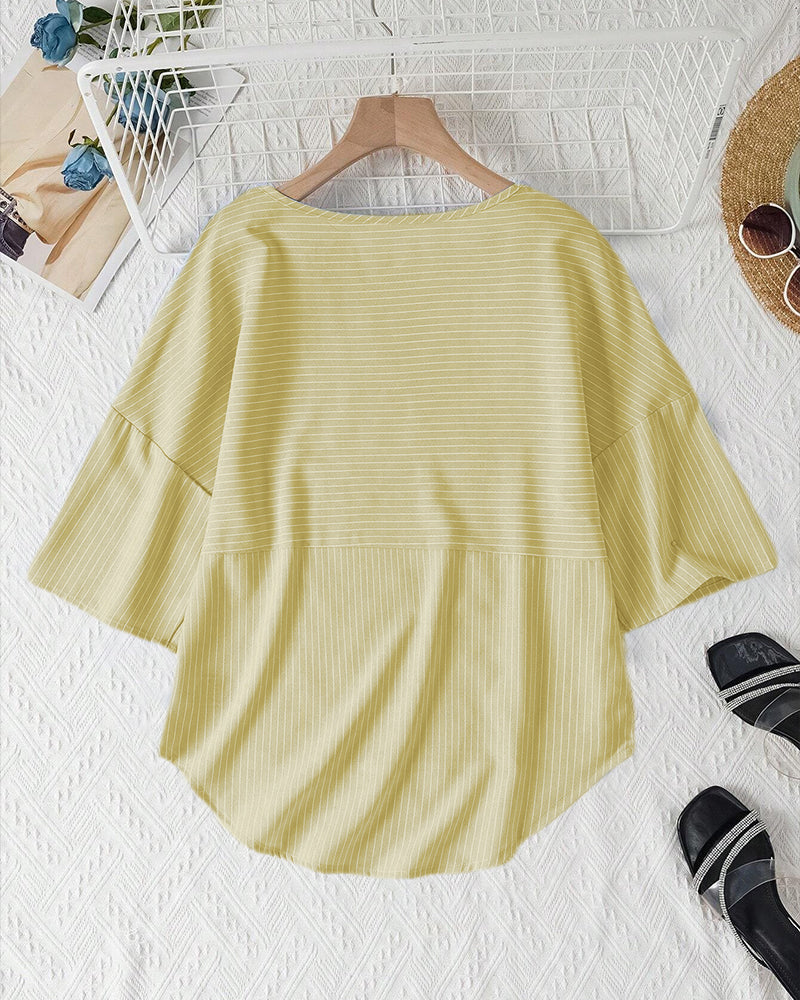 Striped print crew neck casual top