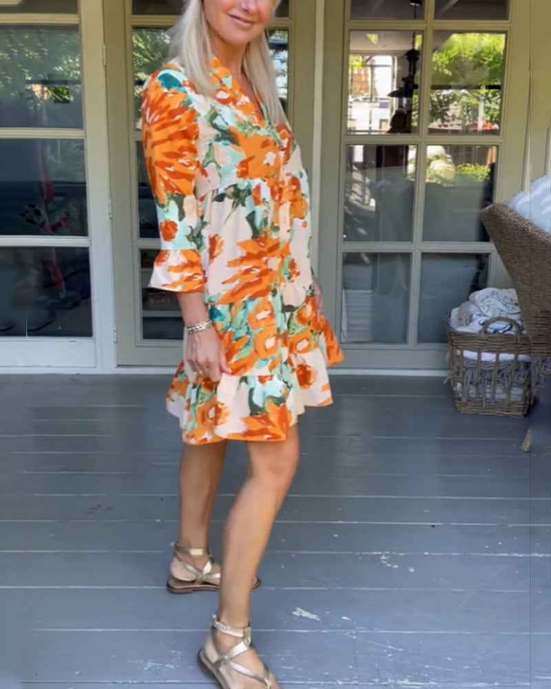 Elegant V-neck floral print dress