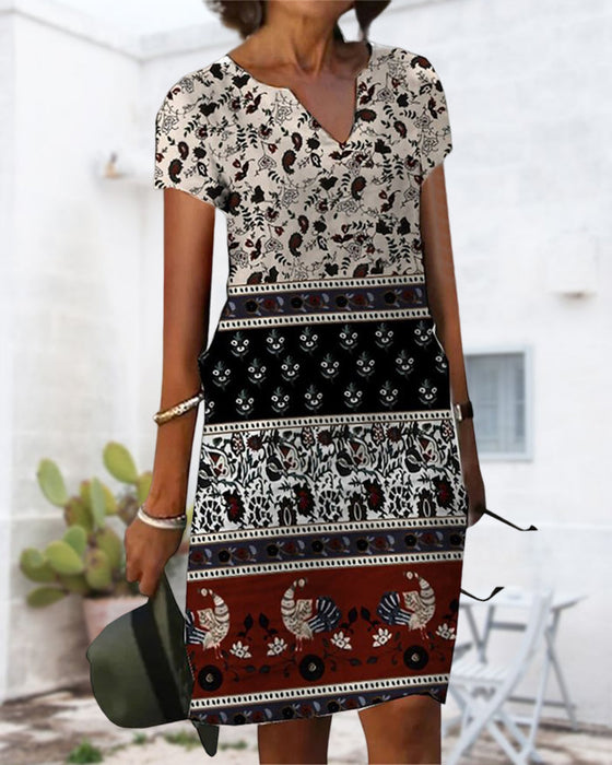 Color block print v-neck dress